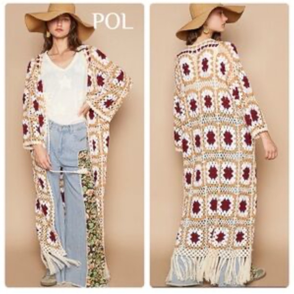 POL crotchet long cardigan sweater anthropology bobo free people granny chic NWT